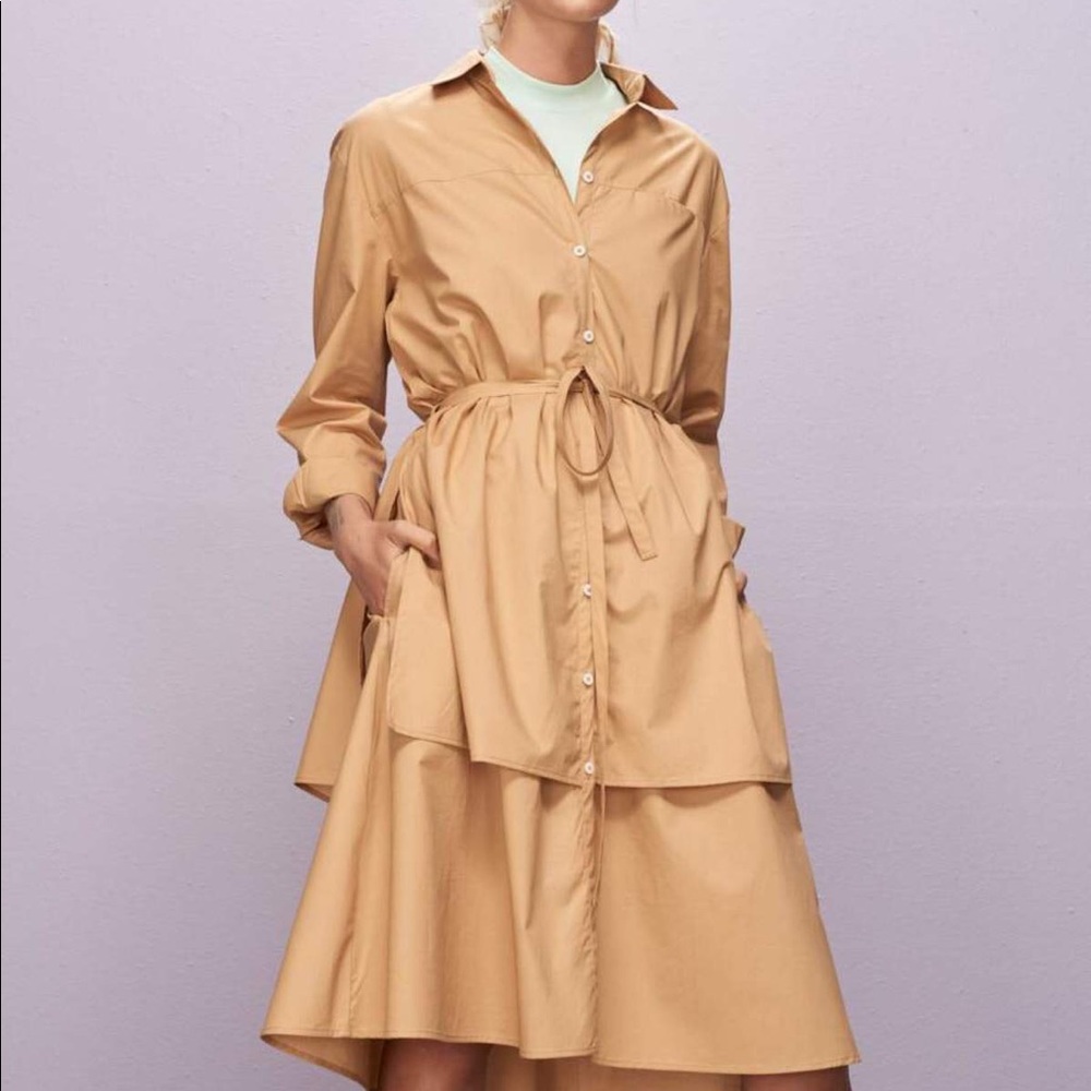 New Kowtow khaki tan 100% organic cotton shirt dress women’s XS (can fit…